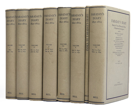The first edition and a lovely complete set of Michael Faraday's eight volume Diary in attractive examples of the dust jackets, published in 1932.