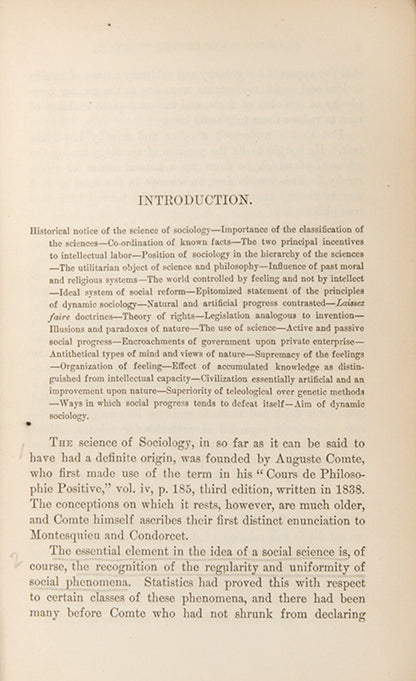 The first edition of Lester Ward's Dynamic Sociology, his major work which helped establish sociology as a distinct field of study in the United States.