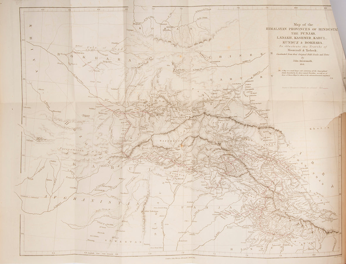 First edition of Wiliam Moorcroft's Travels in the Himalayan provinces of Hindustan and the Panjab, his scarce classic recounting his travels through the Punjab, Kashmir, and Afghanistan.