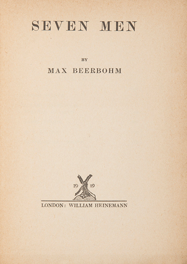 First edition of Seven Men by Max Beerbohm, inscribed by the author with original poem.