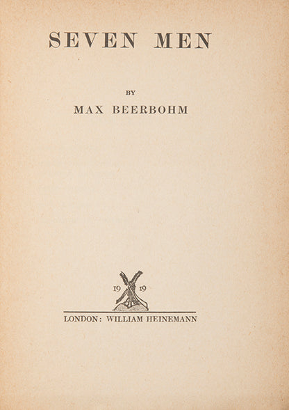 First edition of Seven Men by Max Beerbohm, inscribed by the author with original poem.