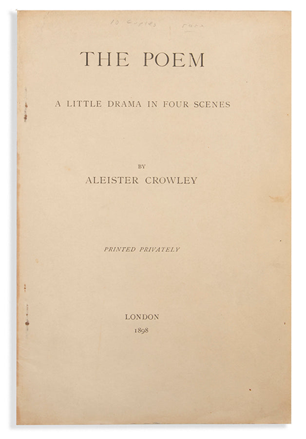 First edition of The Poem by Aleister Crowley, one of only 10 copies.