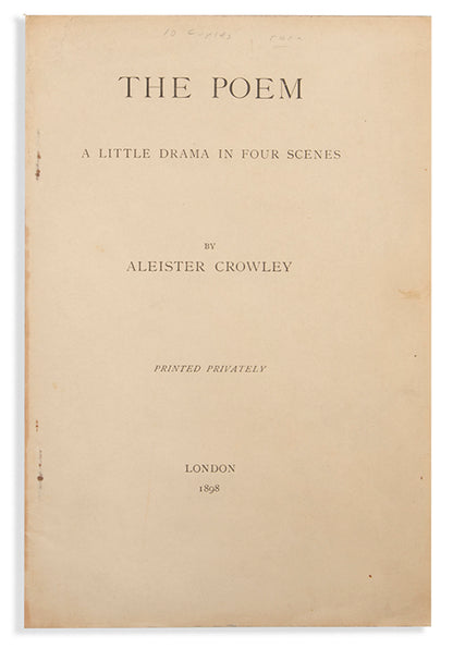 First edition of The Poem by Aleister Crowley, one of only 10 copies.