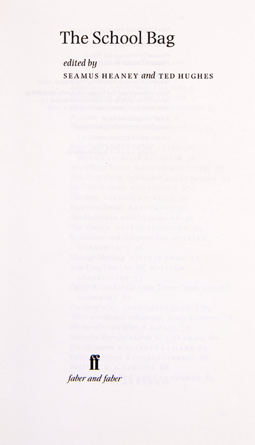 First edition of The School Bag by Seamus Heaney and Ted Hughes, inscribed by Hughes.