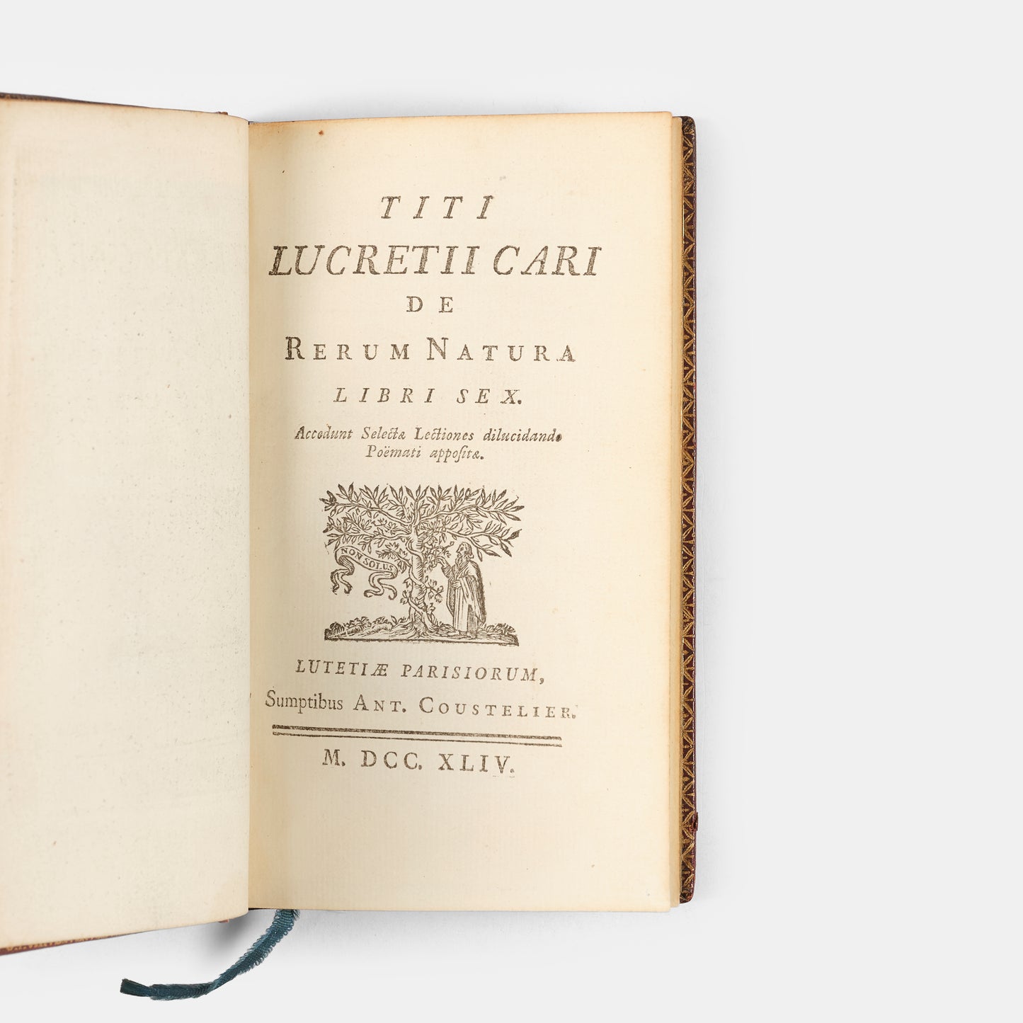 A lovely eighteenth-century French edition of Roman philosopher Lucretius's On the Nature of Things, De Rerum Natura Libri Sex, in red morocco.