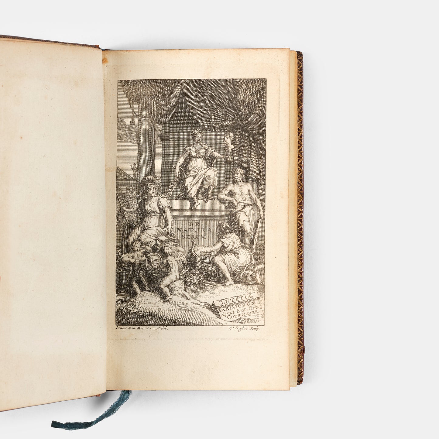 A lovely eighteenth-century French edition of Roman philosopher Lucretius's On the Nature of Things, De Rerum Natura Libri Sex, in red morocco.