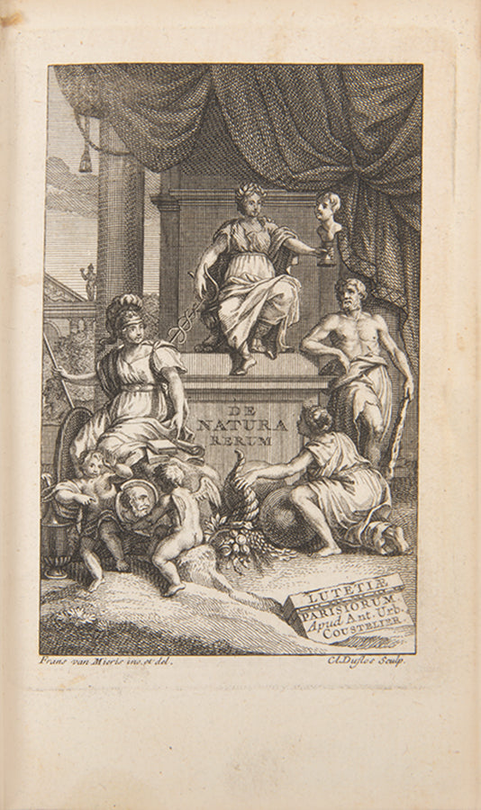 A lovely eighteenth-century French edition of Roman philosopher Lucretius's On the Nature of Things, De Rerum Natura Libri Sex, in red morocco.