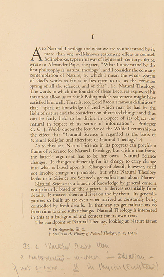 First edition of Man on His Nature by Charles Sherrington, neurologist Oliver Sacks's copy, with his notes and bookplate.