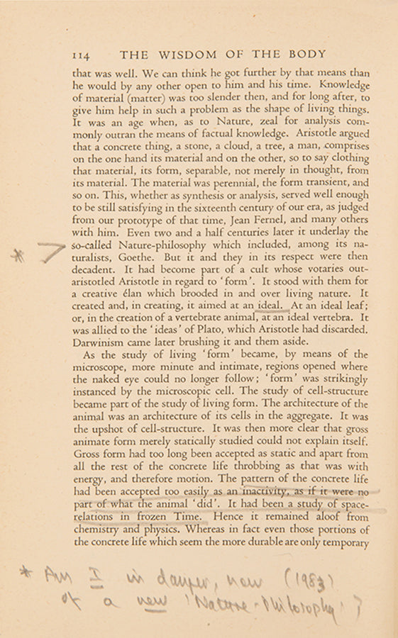 First edition of Man on His Nature by Charles Sherrington, neurologist Oliver Sacks's copy, with his notes and bookplate.