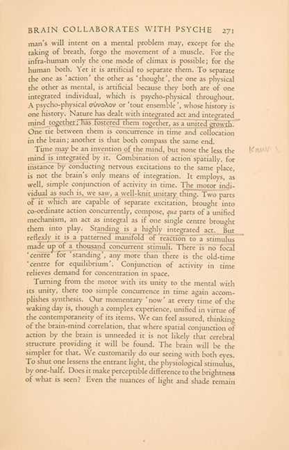 First edition of Man on His Nature by Charles Sherrington, neurologist Oliver Sacks's copy, with his notes and bookplate.