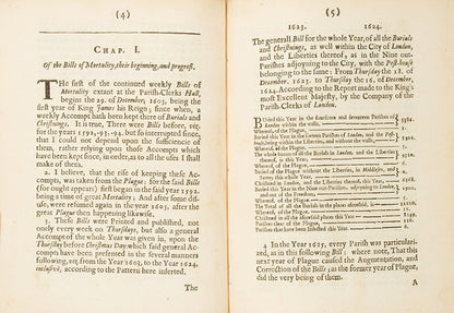 The very rare first edition of John Graunt's Natural and Political Observations... upon the Bills of Mortality, the 1662 book that founded demography and medical statistics.