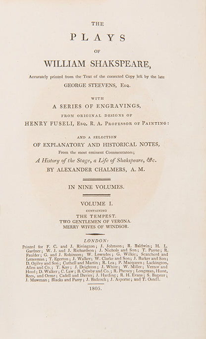A charming set of Shakespeare's plays in full contemporary marbled calf, with both Johnson's and Pope's prefaces, and Malone's Historical Account of the English Stage.