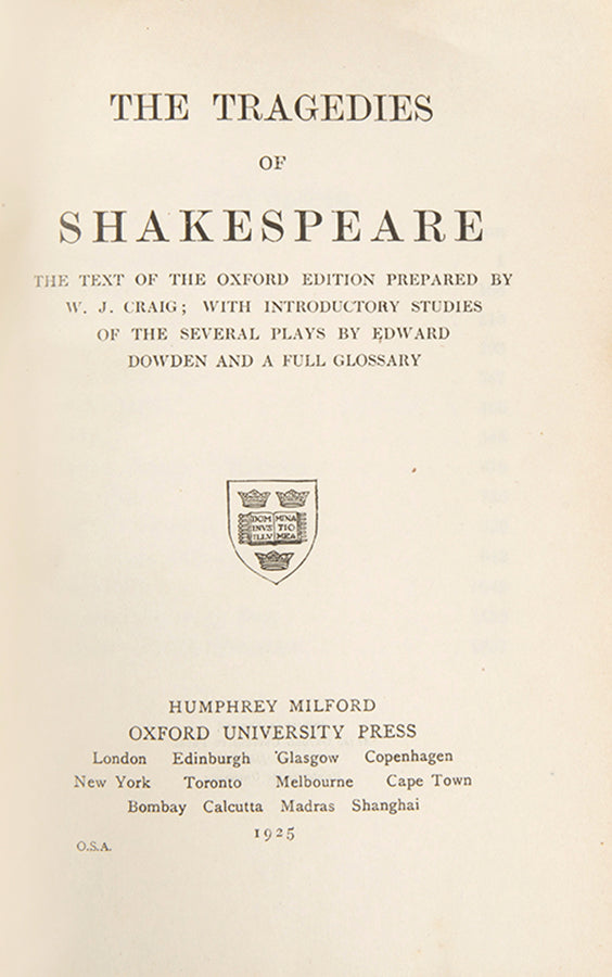 The Comedies, Tragedies, Histoires and Peoms of Willam Shakespeare, 1925, each with a glossary at the rear, very handsome and readable