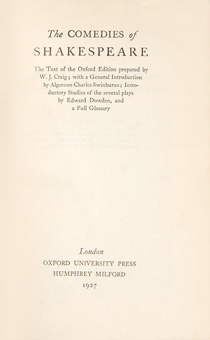 The Comedies, Tragedies, Histoires and Peoms of Willam Shakespeare, 1925, each with a glossary at the rear, very handsome and readable