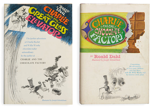 First editions of Charlie and the Chocolate Factory and Charlie and the Great Glass Elevator by Roald Dahl.