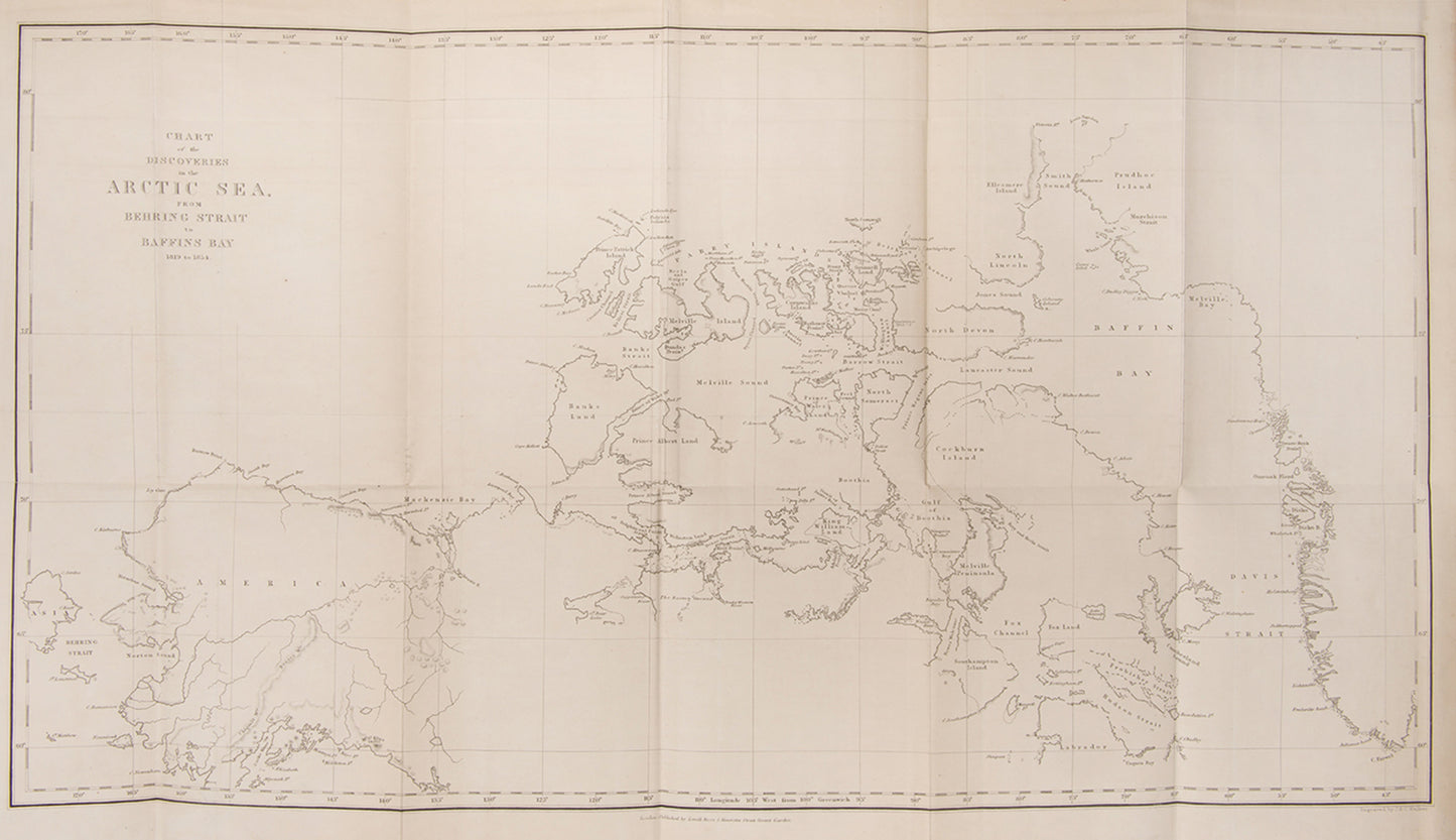 First edition of Edward Belcher's The Last of the Arctic Voyages. Belcher's voyage was the last officially sent in search of Sir John Franklin, who disappeared during an Arctic expedition in 1845. 