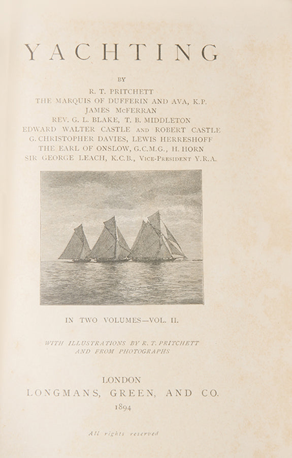 The first edition of The Badminton Library series on yachting, with contributions from Sir Edward Sullivan, Lord Brassey and many other notable gifures in sailing.