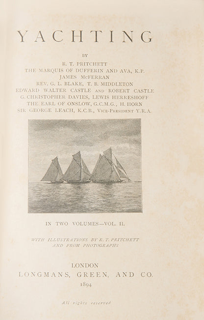 The first edition of The Badminton Library series on yachting, with contributions from Sir Edward Sullivan, Lord Brassey and many other notable gifures in sailing.