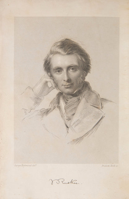 Selections from the writings of John Ruskin, later printing, quarter bound in red leather, over marbled boards, with gilt lettering to spine