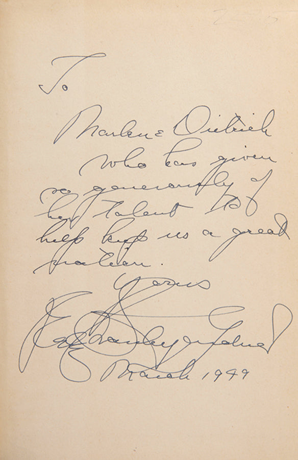 First edition of The Case of the Dubious Bridegroom by Erle Stanley Gardner, inscribed by the author to Marlene Dietrich.