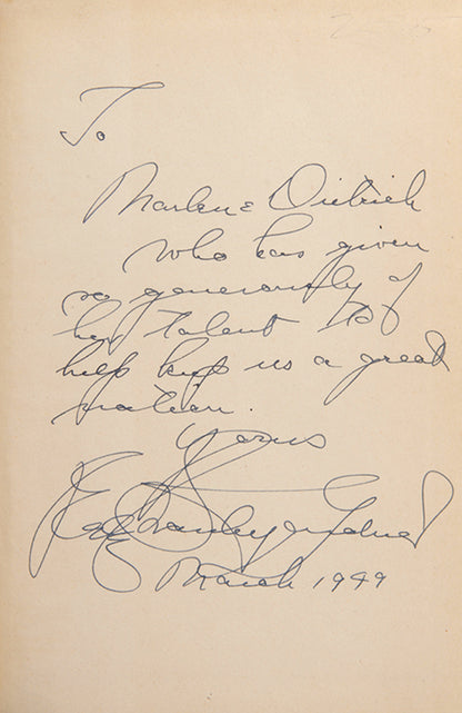 First edition of The Case of the Dubious Bridegroom by Erle Stanley Gardner, inscribed by the author to Marlene Dietrich.