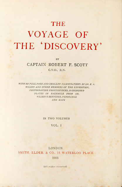 First edition of Scott's The Voyage of the Discovery, one of the iconic publications of polar exploration.
