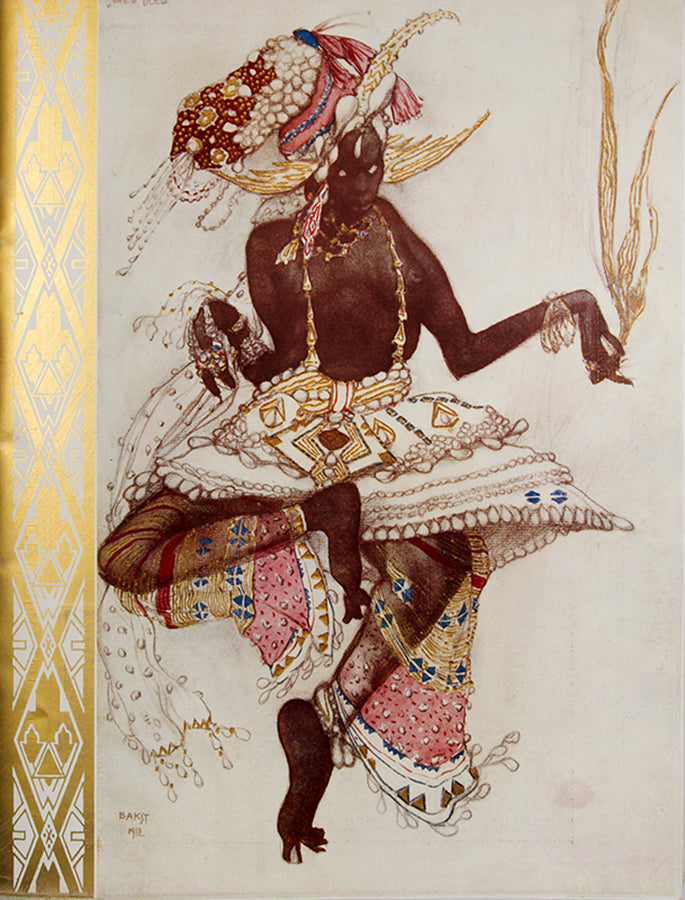 A luxurious programme for the Ballets Russes presenting Nijinsky and other in their colouful costumes by Bakst. 