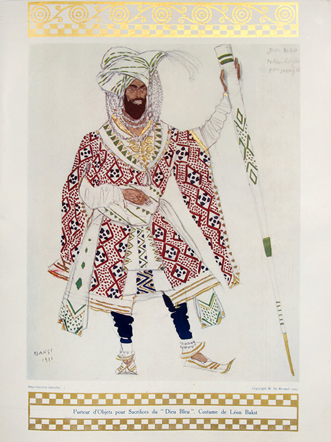 A luxurious programme for the Ballets Russes presenting Nijinsky and other in their colouful costumes by Bakst. 