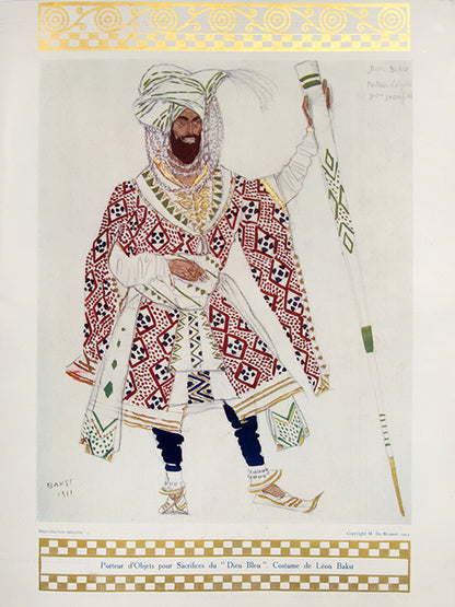 A luxurious programme for the Ballets Russes presenting Nijinsky and other in their colouful costumes by Bakst. 