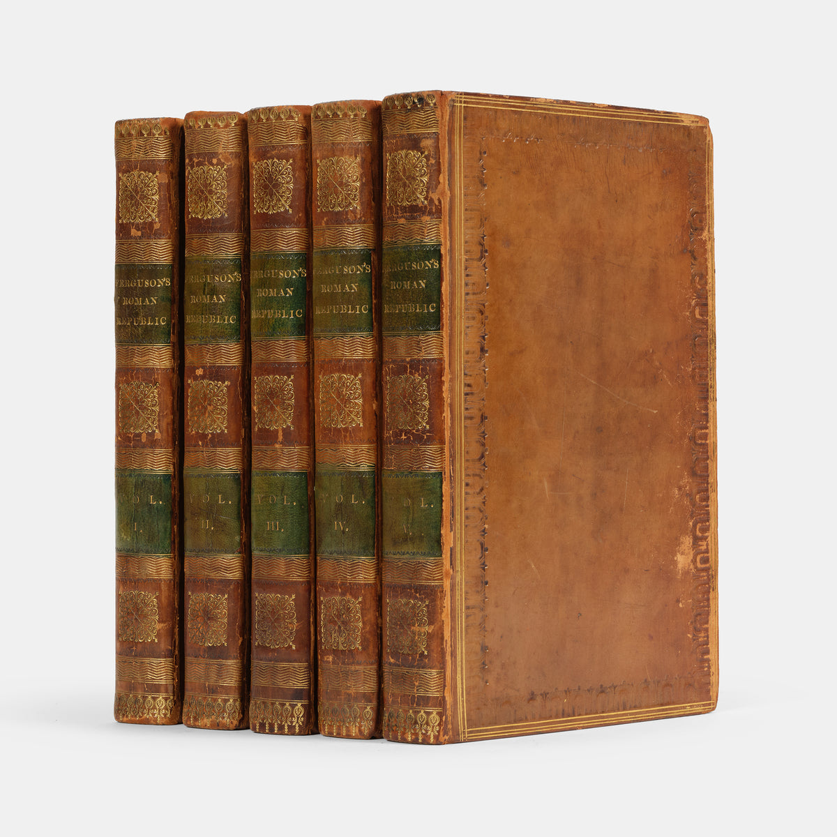 A smart five volume set of Adam Ferguson's History of the Progress and Termination of the Roman Republic, illustrated with 6 folding engraved maps