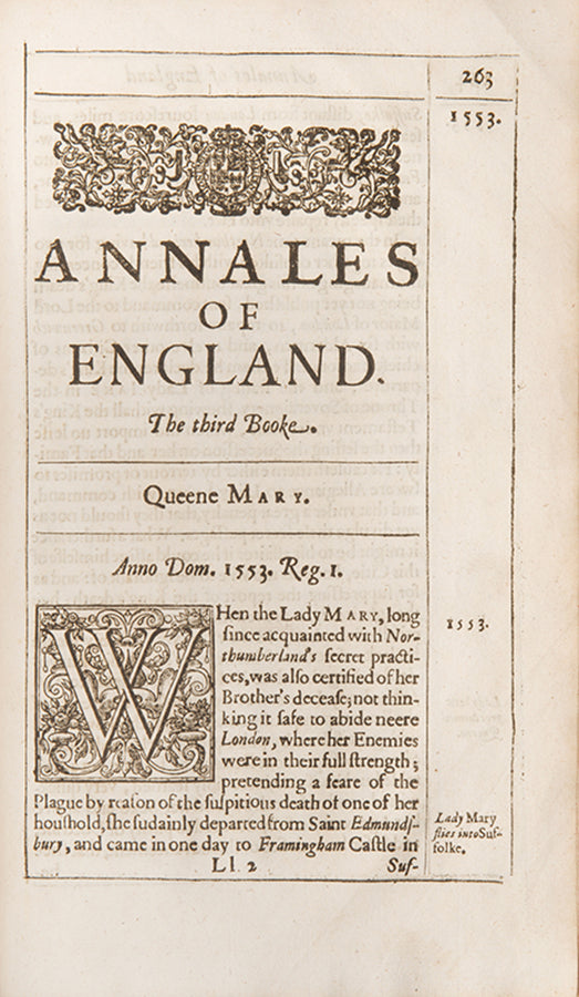 The first edition in English of Francis Godwin's Rerum Anglicarum, a history of the reigns of Henry VIII, Edward VI, and Mary, translated by Morgan Godwyn.