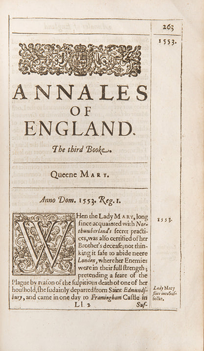 The first edition in English of Francis Godwin's Rerum Anglicarum, a history of the reigns of Henry VIII, Edward VI, and Mary, translated by Morgan Godwyn.