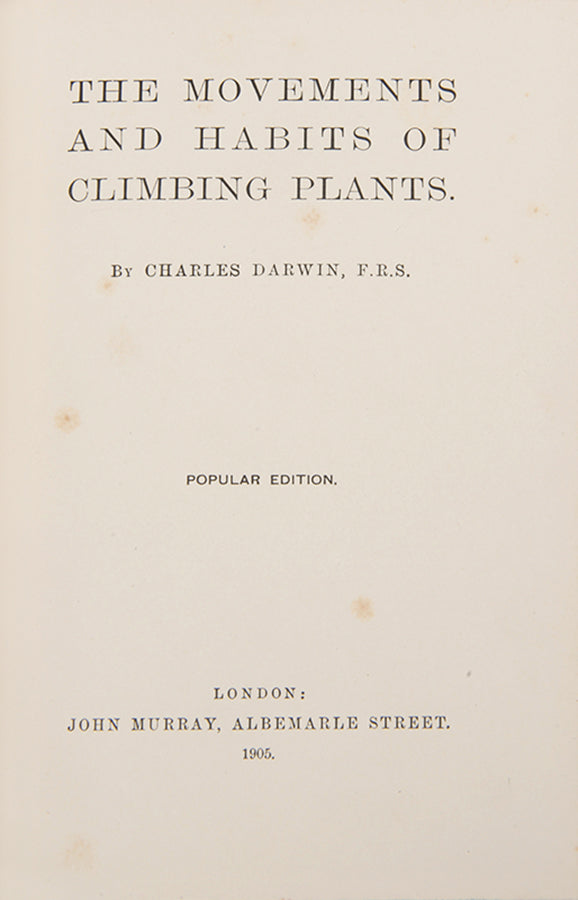 A handsomely bound reissue of Charles Darwin's The Movememts and Habits of Climbing Plants.