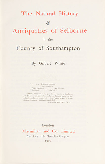 The Natural History and Antiquities of Selborne in the County of Southampton.
