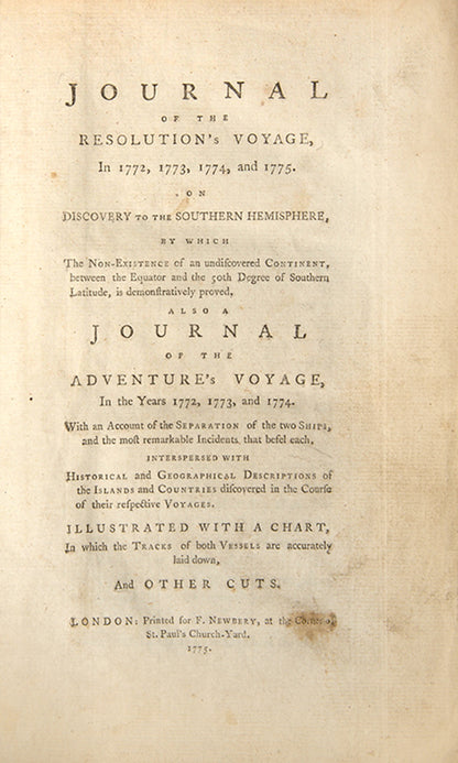 First edition of John Marra's Journal of the Resolution's Voyage, the first published account of Cook's second voyage and the first printed account of the first crossing of the Antarctic Circle, with the rare extra map. 