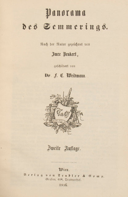 Second edition of this lithographed folding panorama of the the newly built railway and its viaducts through the Austrian town of Semmerling.