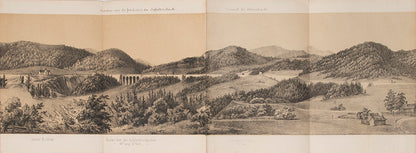 Second edition of this lithographed folding panorama of the the newly built railway and its viaducts through the Austrian town of Semmerling.