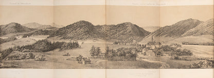 Second edition of this lithographed folding panorama of the the newly built railway and its viaducts through the Austrian town of Semmerling.