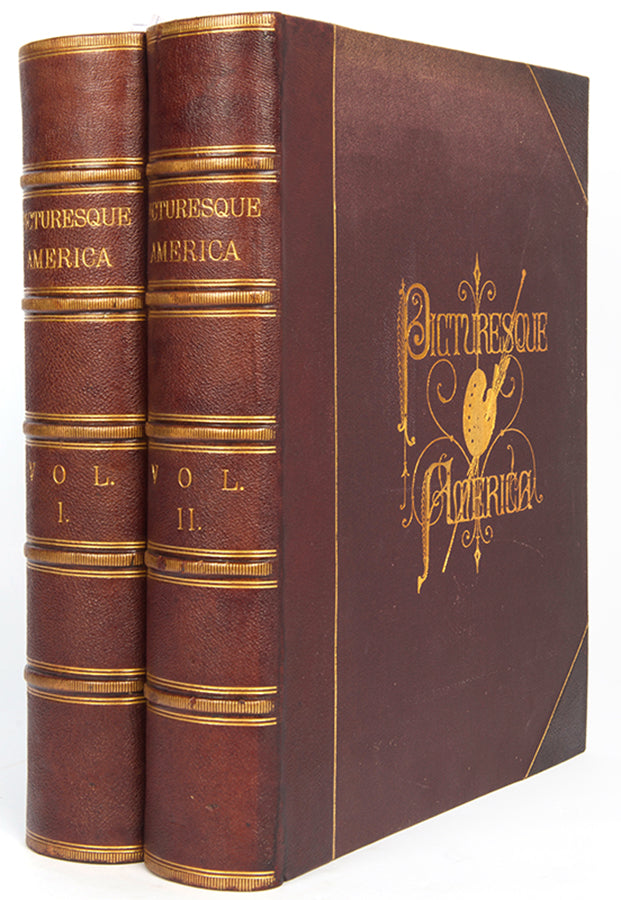 Firt edition of Picturesque America by William Cullen Bryant, a beautiful set illustrating the natural wonders of America, along with its towns and cities, at the start of the Gilded Age.