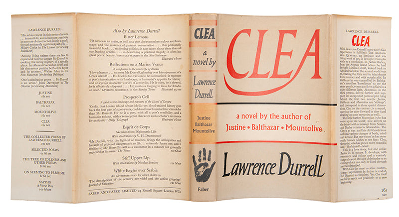 The Alexandria Quartet, Justine, Balthazar, Mountolive and Clea, all first editions except Justine which is a first edition with a later impression dust jacket