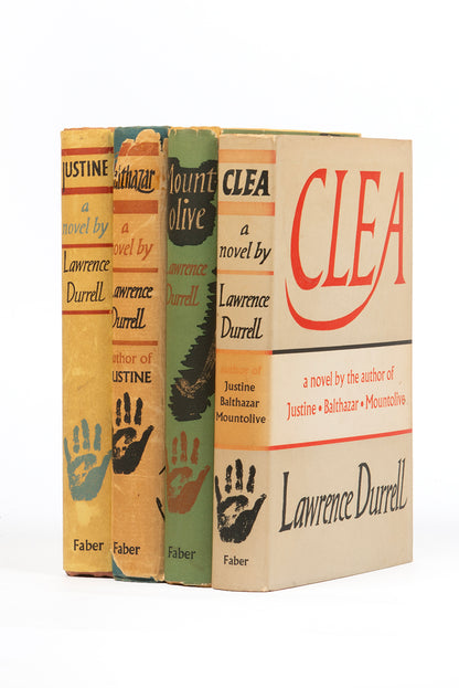 The Alexandria Quartet, Justine, Balthazar, Mountolive and Clea, all first editions except Justine which is a first edition with a later impression dust jacket