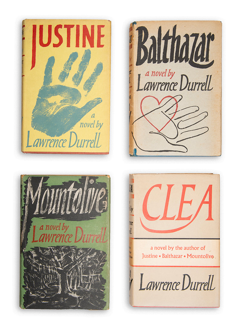 The Alexandria Quartet, Justine, Balthazar, Mountolive and Clea, all first editions except Justine which is a first edition with a later impression dust jacket