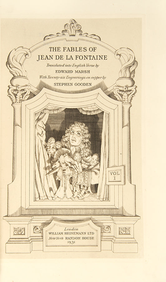 An attractive two volume deluxe edition of the Fables of La Fontaine, sensitively illustrated by the oft underrated Stephen Gooden, in publisher's vellum.