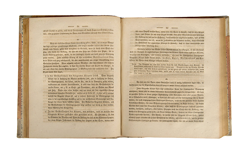 First edition of Ernst Chladni's second book on acoustics, Die Akustik, published in 1802 and greatly enlarged from his 1787 book on the subject. With eleven copperplate engravings.