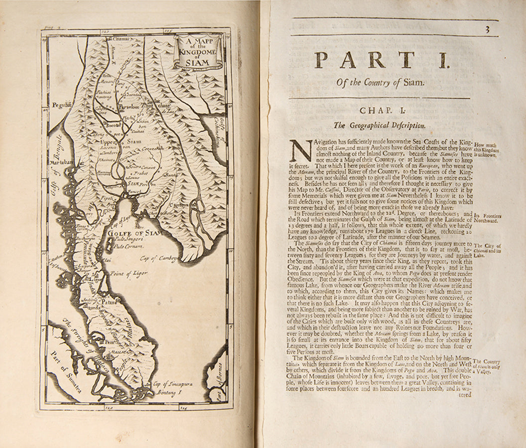 A handsome copy of the first edition in English of Simon de la Loubere's A New Historical Relation of the Kingdom of Siam, 'universally regarded as as the finest work on seventeenth-century Thailand'.