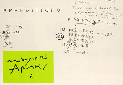 ABCD is a facsimile of four of Araki's early 1970s notebooks containing enlarged contact prints from 94 rolls of film. The negatives were processed using an overheated developer solution, which caused the film's emulsion to fracture unpredictably.