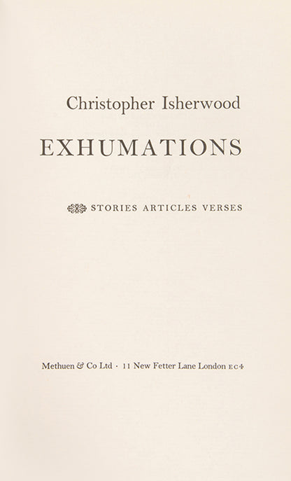 First edition of Exhumations by Christopher Isherwood.