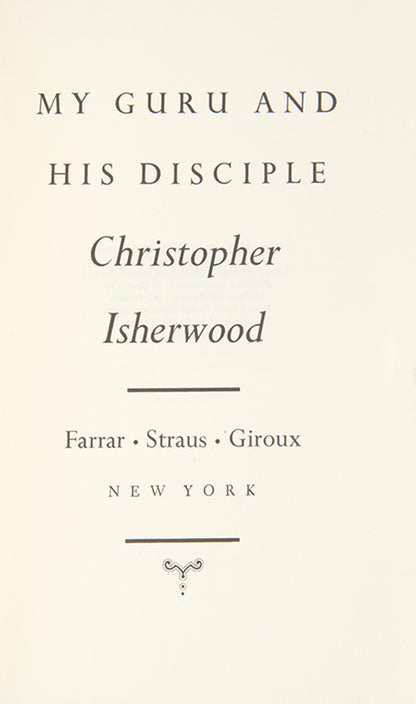 First edition of My Guru and His Disciple by Christopher Isherwood.