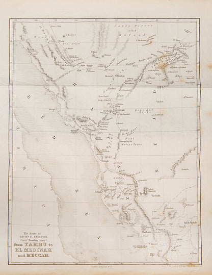 First edition in original cloth of Richard Burton's Personal Narrative of a Pilgrimage to El-Medinah and Meccah, his account of his pilgrimage to be the first English Christian to freely enter Mecca.