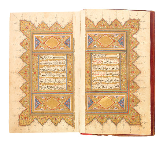 A large illuminated Mughal Qur'an in a fine contemporary indian binding from india.